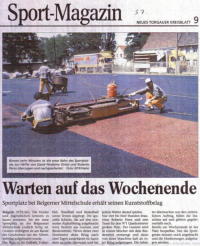 Titelseite des Sportteils: Bau des neuen Sportplatzes in Belgern