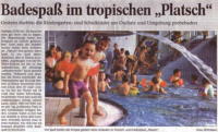 Titelseite: Das Erlebnisbad „Platsch“ füllte viele Zeilen über die Wochen und Monate. Ich habe auch einen Zweiseiter für die Wochenendbeilage dazu bestückt