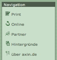 Icons für die frühere Version von axin.de in der Navigation