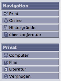 Bei diesem Entwurf für ein zanjero.de-Redesign erhielten die Rubriken überarbeitete Icons. 